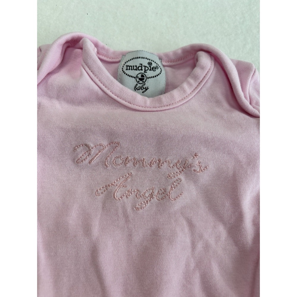 Mud Pie Pink Mommy's Angel Embroidered Long Sleeve Bodysuit Girls 0-3M